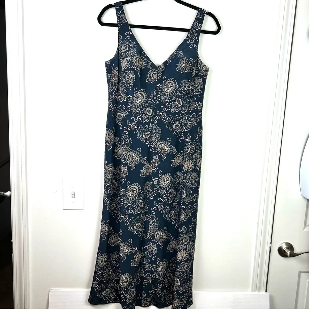 Vintage J Crew Blue Paisley Silk Midi Womens Sleeveless Dress Size petite 8